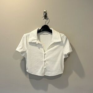 Beige Botany Terrycloth Cropped Button-Up Shirt - S